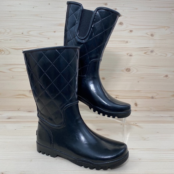 Sperry Shoes - Sperry Black Quilted Mid Calf Rubber Rain Boots